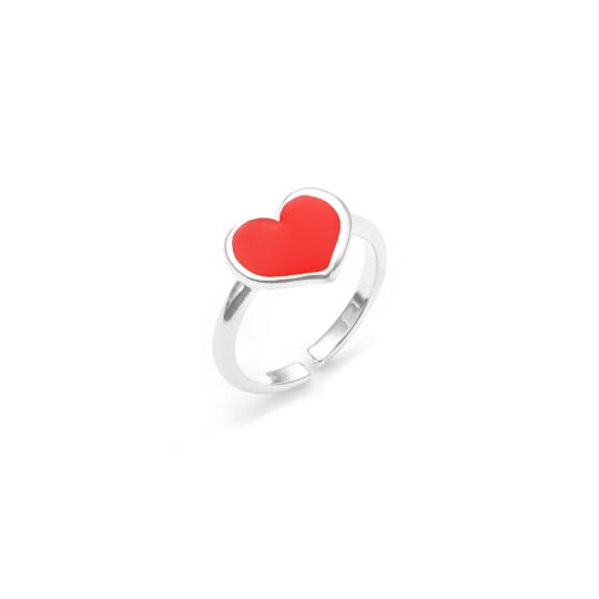 Anello Cuore Con Smalto Rosso