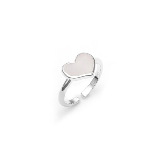 Anello Cuore Con Smalto Bianco