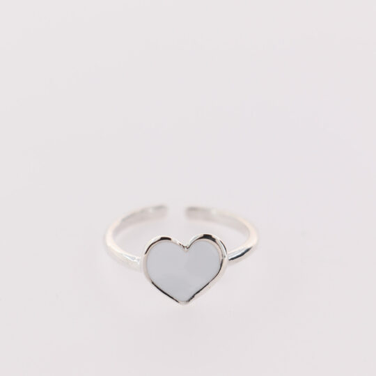 Anello Cuore Con Smalto Bianco