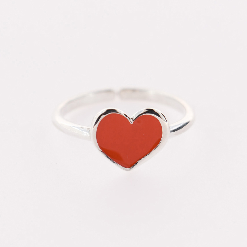 Anello Cuore Con Smalto Rosso