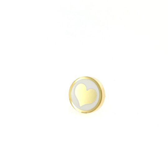 Orecchino singolo in argento 925, smalto bianco, placcato oro giallo, con cuore stilizzato.