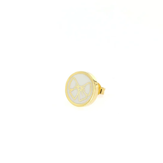 Orecchino singolo in argento 925, smalto bianco, design fiocco placcato oro giallo.